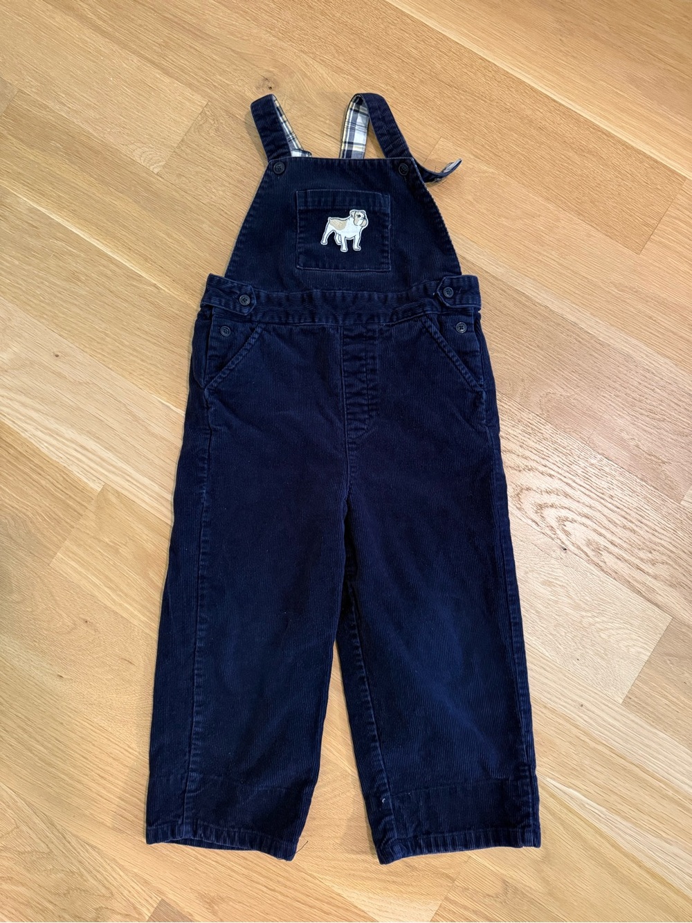 Janie and Jack Boys 2T Navy Corduroy Bulldog Overalls Plaid Lined